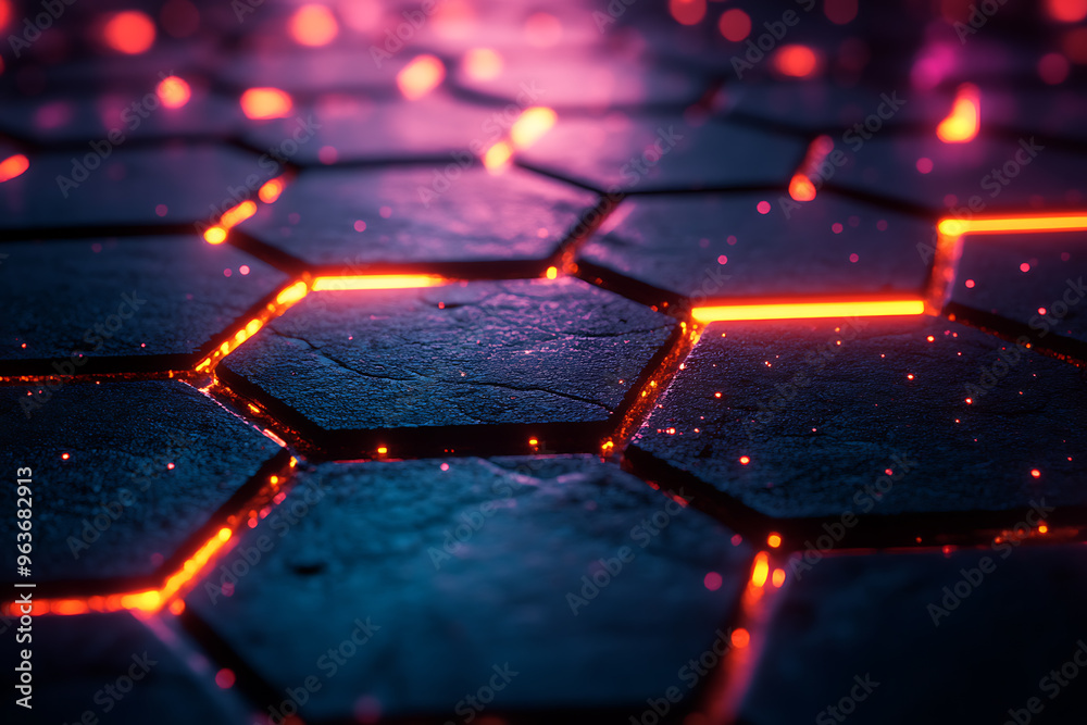 Futuristic hexagonal grid pattern with a vibrant neon glow, ideal for sci-fi themes, technology visuals, and modern digital designs.
Futuristic hexagonal grid pattern with a vibrant neon glow, ideal for sci-fi themes, technology visuals, and modern digital designs.