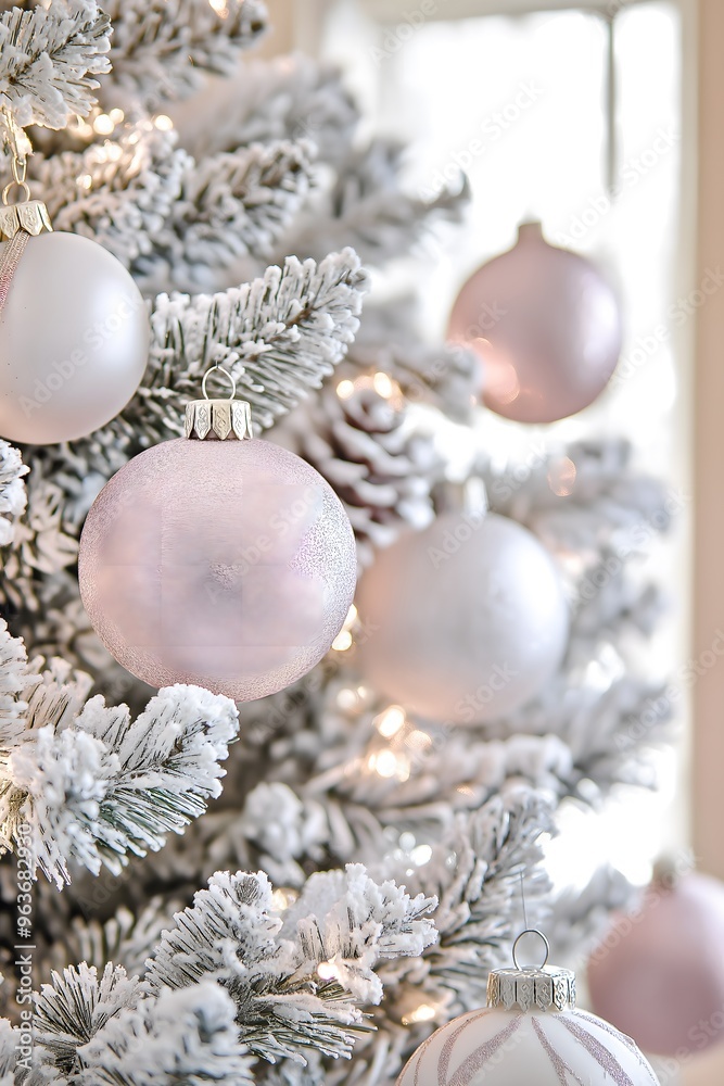 A close-up of Christmas elements in pink tones featuring ornaments and bells on a Christmas tree, perfect for a Christmas-themed wallpaper. A close-up of Christmas elements in pink tones featuring ornaments and bells on a Christmas tree, perfect for a Christmas-themed wallpaper.