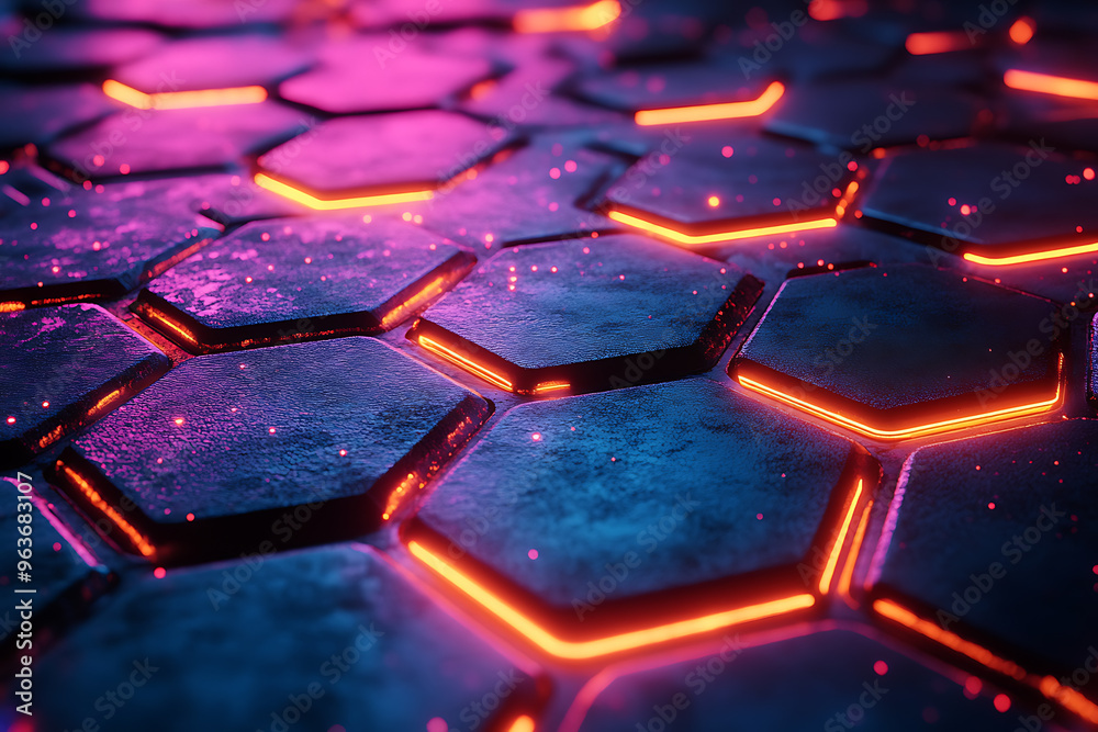 Futuristic hexagonal grid pattern with a vibrant neon glow, ideal for sci-fi themes, technology visuals, and modern digital designs.
Futuristic hexagonal grid pattern with a vibrant neon glow, ideal for sci-fi themes, technology visuals, and modern digital designs.