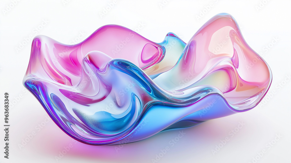 3D render of fluid translucent liquid shape with iridescent pastel colors on white background, fluid and organic shapes 3D render of fluid translucent liquid shape with iridescent pastel colors on white background, fluid and organic shapes