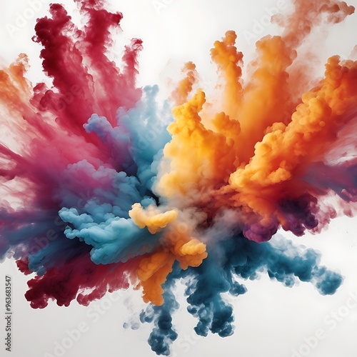 Colorful explosion of colored powder on white background, abstract colorful burst and smoke Creating a Dynamic and Stunning in white background