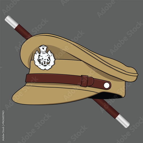 Indian Police Cap and stick vector Photos and Images & Pictures