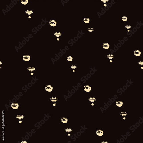 Woman face Continuous line seamless pattern. Abstract Female portrait with flowers. Drawing vector Wallpaper, fabric, wrapping paper, card, poster