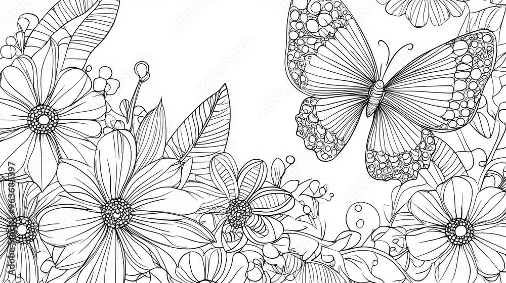 Fototapeta premium Decorative Floral Butterfly Illustration