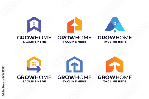 Set of Home grow logo design. Arrow with house logo combination