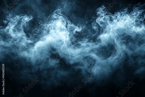 Thick, dark smoke swirling against a black background, creating an ominous and mysterious atmosphere, perfect for dramatic and intense visuals. 