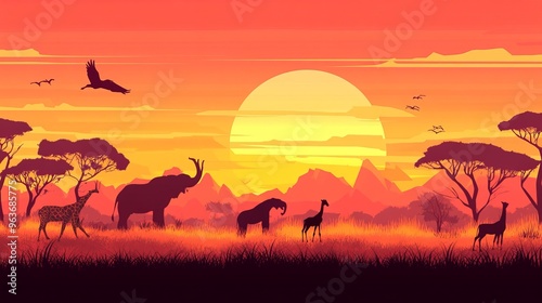 Vibrant Sunset Safari Scene