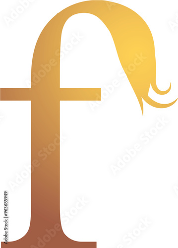 F Letter Logo. Couffeur, Hair and Beauty. Golden.