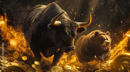 Bear market vs bull market - bullish market concept, bull run