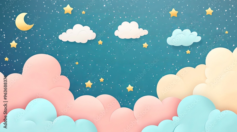 A colorful background featuring sparkling stars and fluffy clouds A colorful background featuring sparkling stars and fluffy clouds