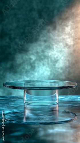 An elegant empty glass presentation base for showcasing products, ideal for marketing in a modern tabletop style.