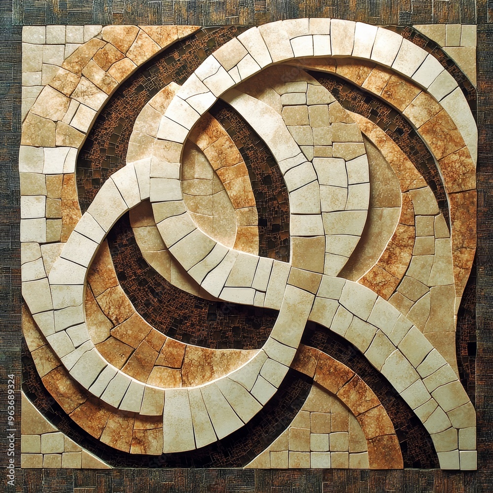 Fototapeta premium Geometric Elegance: Modern Mosaic Tile Art with Intricate Abstract Patterns