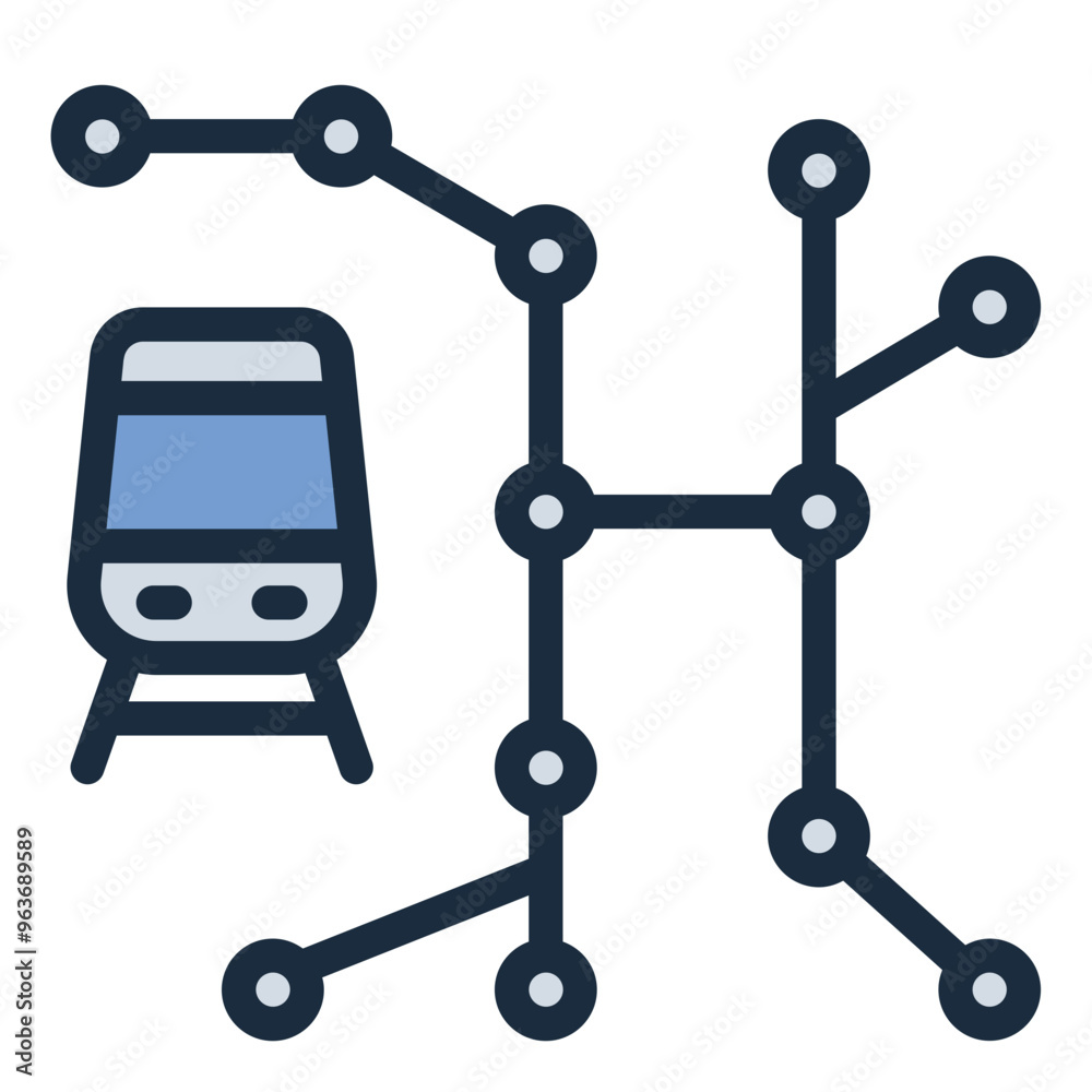 Train map icon representing routes and navigation for railway journeys. Train map icon representing routes and navigation for railway journeys.