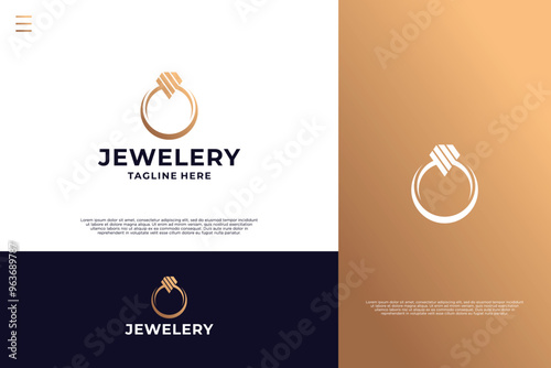 Diamond ring jewelery logo design with golden color