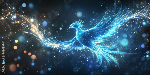 digital blue phoenix bird, ai into cybersecurity solutions, the ability to rise from challenges and safeguard digital infrastructures