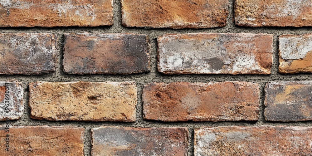 Fototapeta premium Weathered brick wall texture in rustic tones for architectural design