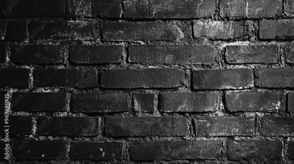 Fototapeta premium Textured black brick wall with shadows highlighting the rough surfaces