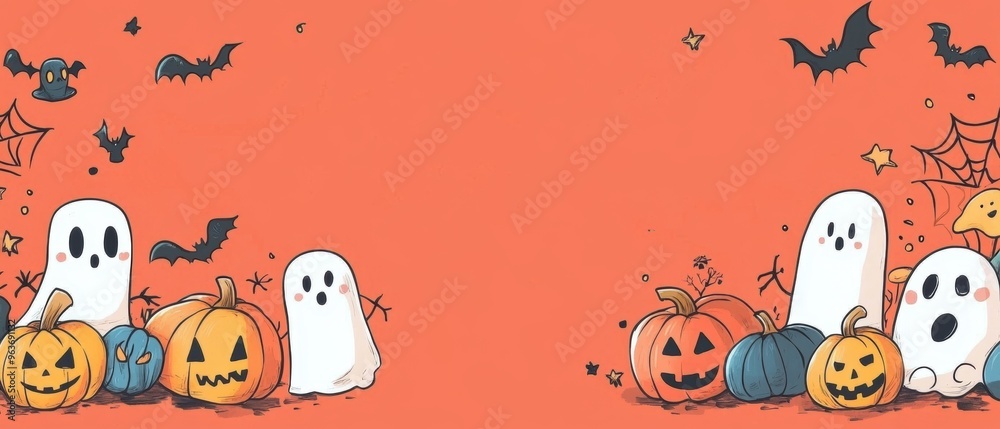 Fototapeta premium Cute Halloween Cartoon Characters for Inserting Text