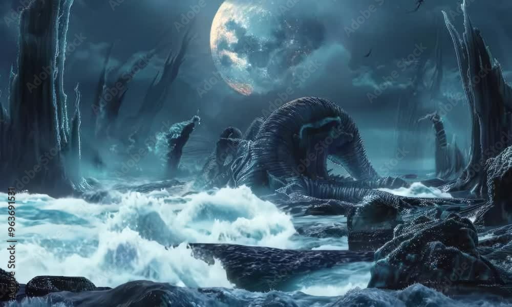 Alien ocean with strange creatures, Video
