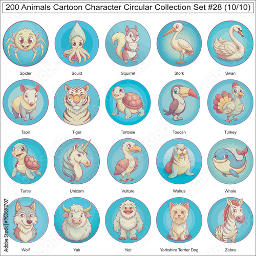 Animals Cartoon Character Circular Collection Set of 200 Isolated Animals Part 10