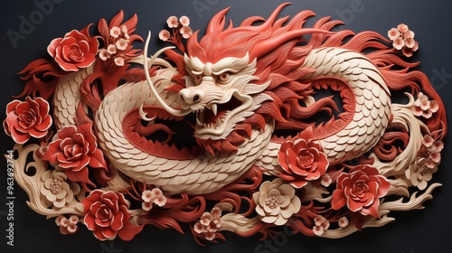 Year of the dragon chinese celebration. Paper cut out Chinese dragon design