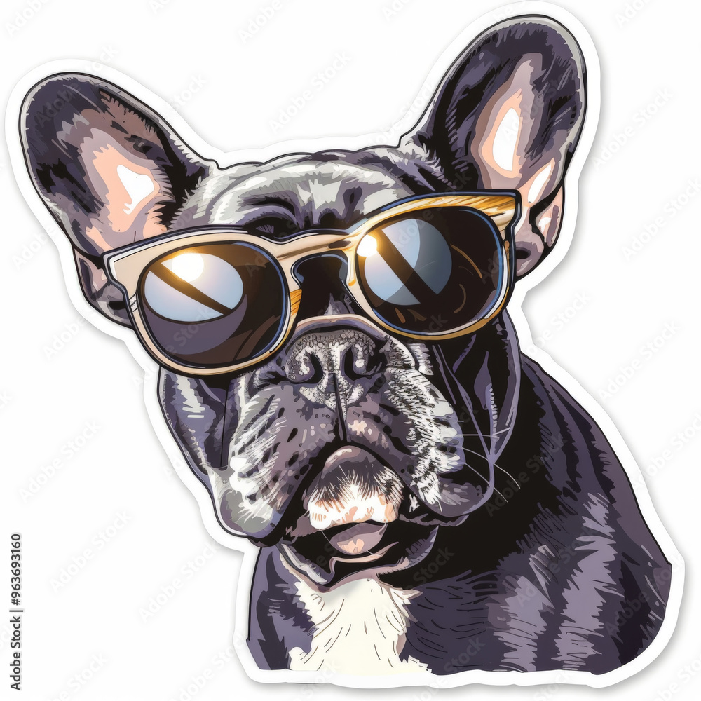 French Bulldog Sticker with Reflective Sunglasses French Bulldog Sticker with Reflective Sunglasses