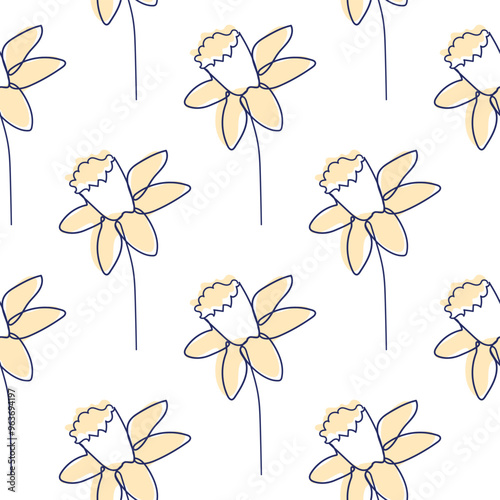 flowers modern simplicity vector illustration. One line seamless modern pattern.