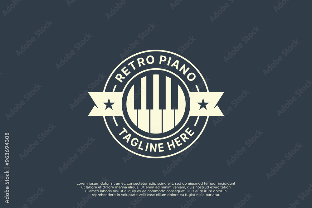 Fototapeta premium Retro Piano round badge logo design