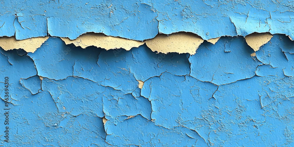Obraz premium Cracked blue paint on a wall.