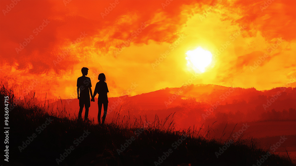 秋の夕暮れに佇むカップル 秋の夕暮れに佇むカップル