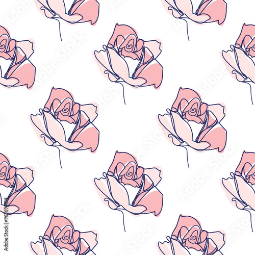 flowers modern simplicity vector illustration. One line seamless modern pattern.