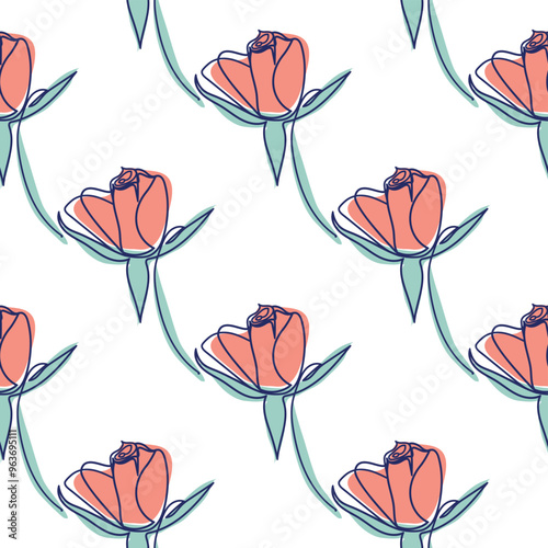 flowers modern simplicity vector illustration. One line seamless modern pattern.