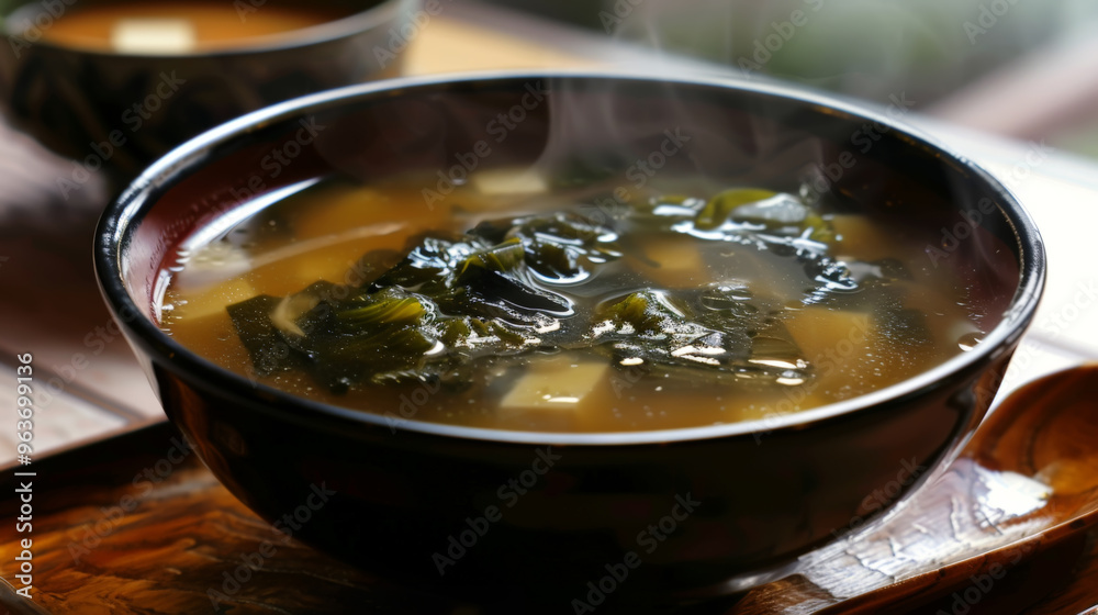 Traditional miso soup with kelp and tofu Traditional miso soup with kelp and tofu
