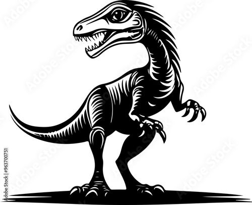 Stylized Black and White Raptor Illustration