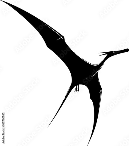 Silhouette of a Flying Pterosaur in Black Design
