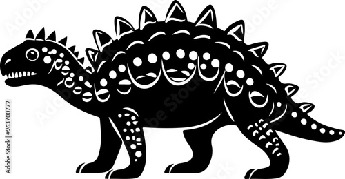 Stylized Dinosaur Illustration in Black and White
