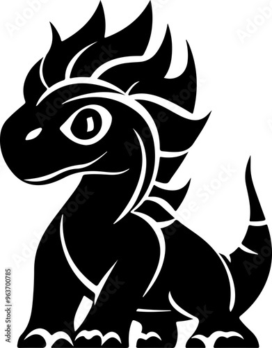 Stylized Black Dinosaur Illustration