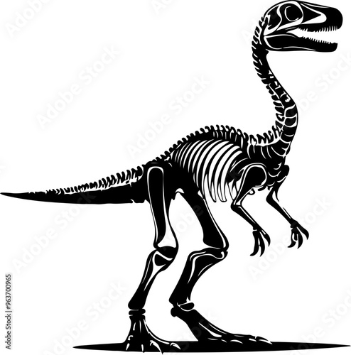 Stylized Dinosaur Skeleton in Black and White