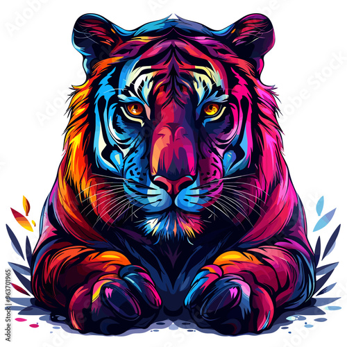 Tiger head vector illustration. Colorful tiger portrait. Vector illustration.