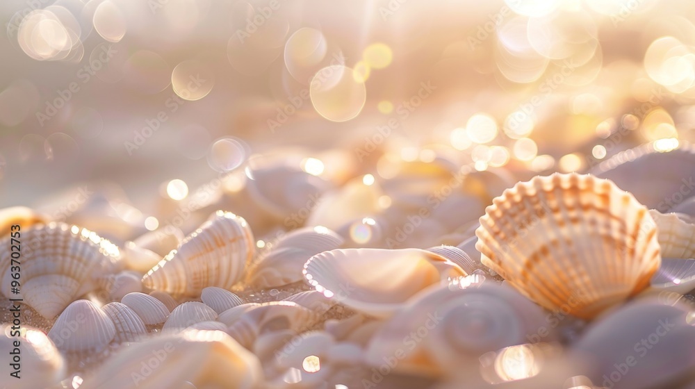 Dreamy Seashells on Sunlit Beach Shore Dreamy Seashells on Sunlit Beach Shore