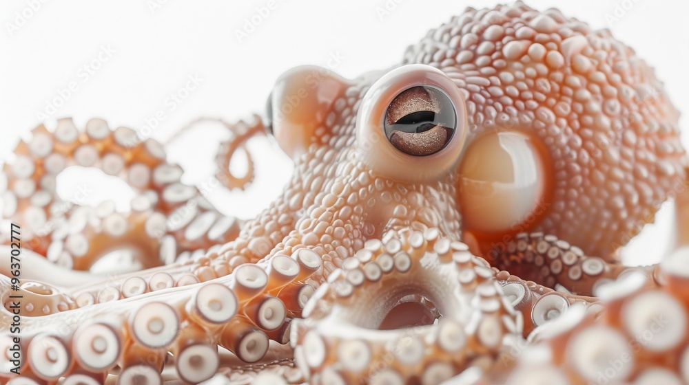 Elegant Big-Eyed Octopus With Pearls on White Background Elegant Big-Eyed Octopus With Pearls on White Background