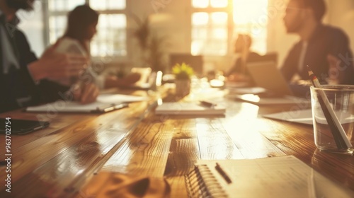 Wallpaper Mural Warm Light Filled Office Meeting with Professionals Discussing and Collaborating Torontodigital.ca