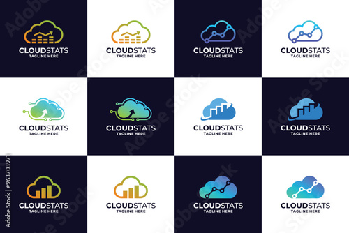 Cloud storage statistic logo design collection