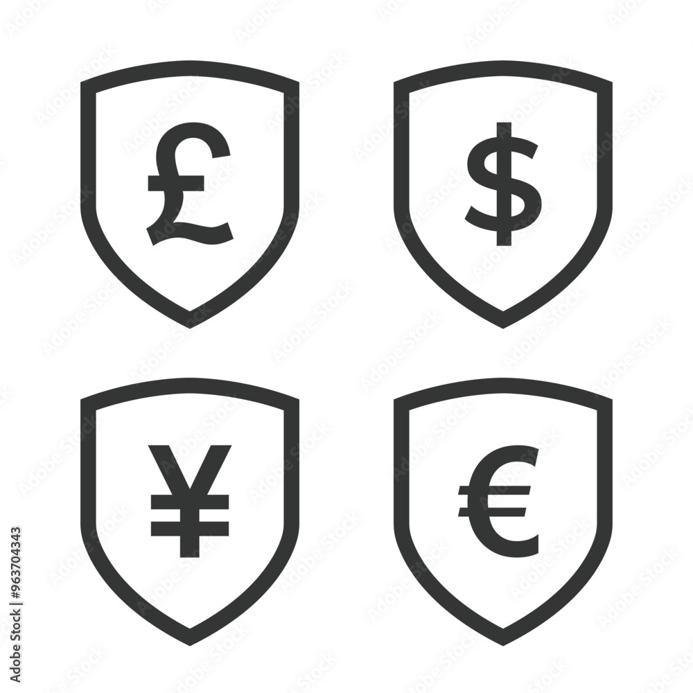Vector Money Currency With Shield Icon Set Vector Money Currency With Shield Icon Set