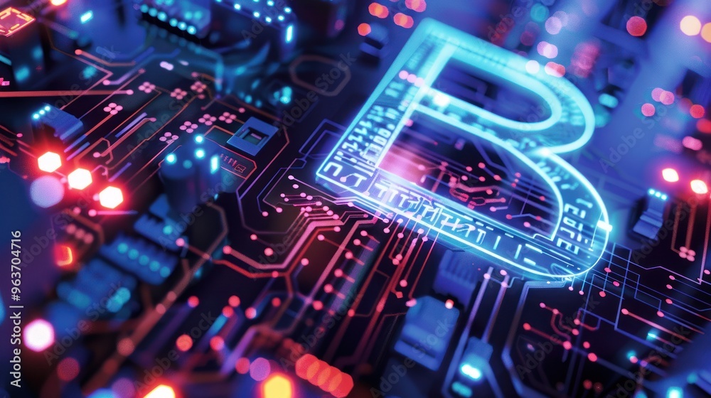 High-tech B design with circuit board patterns integrated into the shape High-tech B design with circuit board patterns integrated into the shape