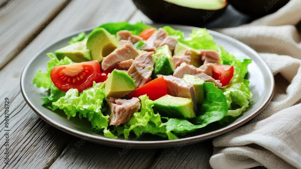 Zooming in on a Delicious Salad with Tuna and Avocado Zooming in on a Delicious Salad with Tuna and Avocado