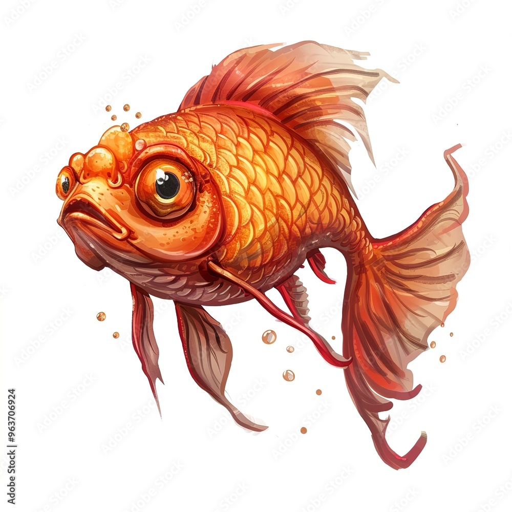 Fototapeta premium Goldfish murderer fantasy animal cartoon isolated whitebackground 16:9