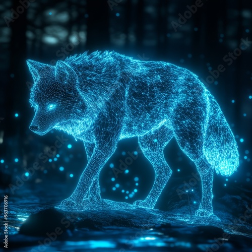 Luminous Wolf Silhouette: 8K CryEngine Masterpiece in Tenebrism Style photo