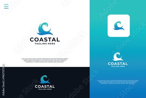 Letter C with wave logo design combination