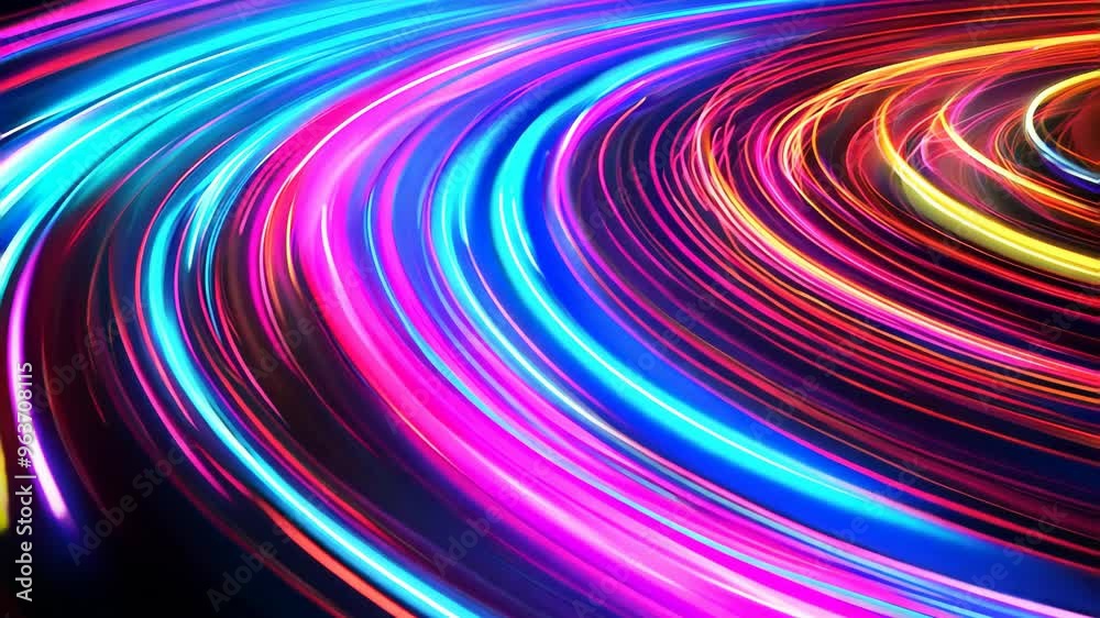 Dynamic Neon Light Trails Creating Colorful Spiral Patterns Dynamic Neon Light Trails Creating Colorful Spiral Patterns